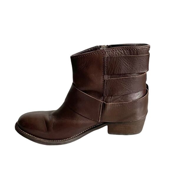 Browns B2 Brown Leather Ankle Boots With Buckles Inner Zip 38 - Picture 3 of 9